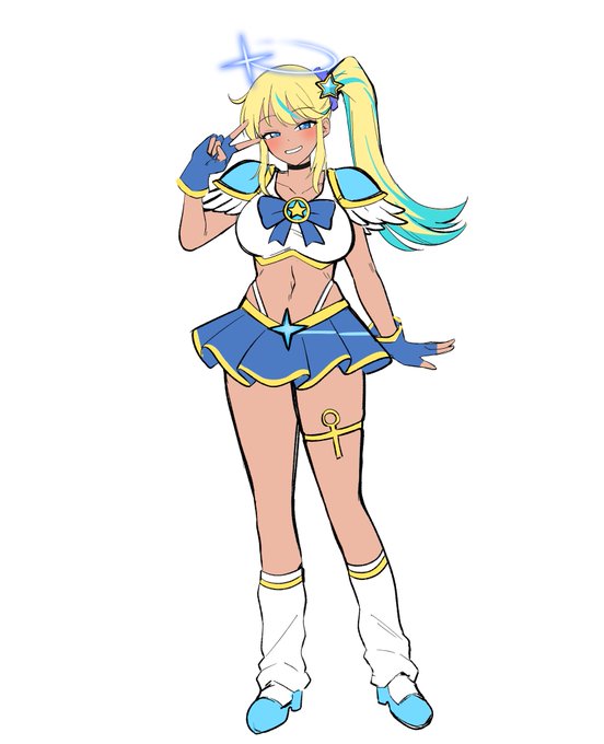 【星願の天使ステラ】
人の願いを叶える力を持つ天使。
見ての通りのギャルで親しみやすい
性格と言動をしているが実は天使
シリーズのラスボスで、人生に絶望した
人間達の希死念慮の願いの力を集め
人間の数を100人まで減らし、2度と
無駄な争いが起こらないよう管理しようと
目論んでいる。 