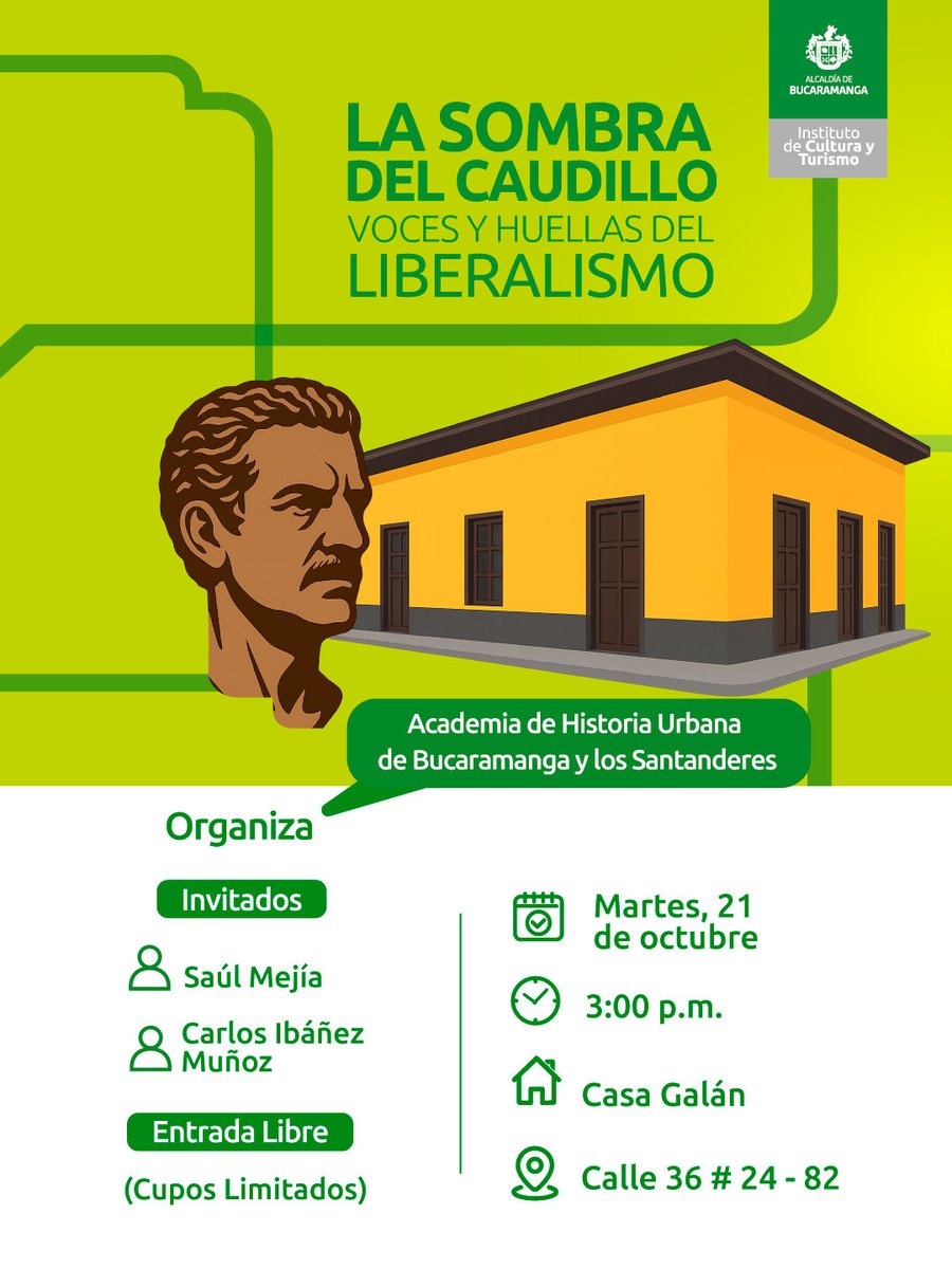 👉🏽'Las sombras del caudillo: voces y sombras del liberalismo’, este martes, 21 de octubre, en Casa Galán, a partir de las 3:00 p.m. 🏛️

¡Los esperamos, entrada libre! 🤩📚