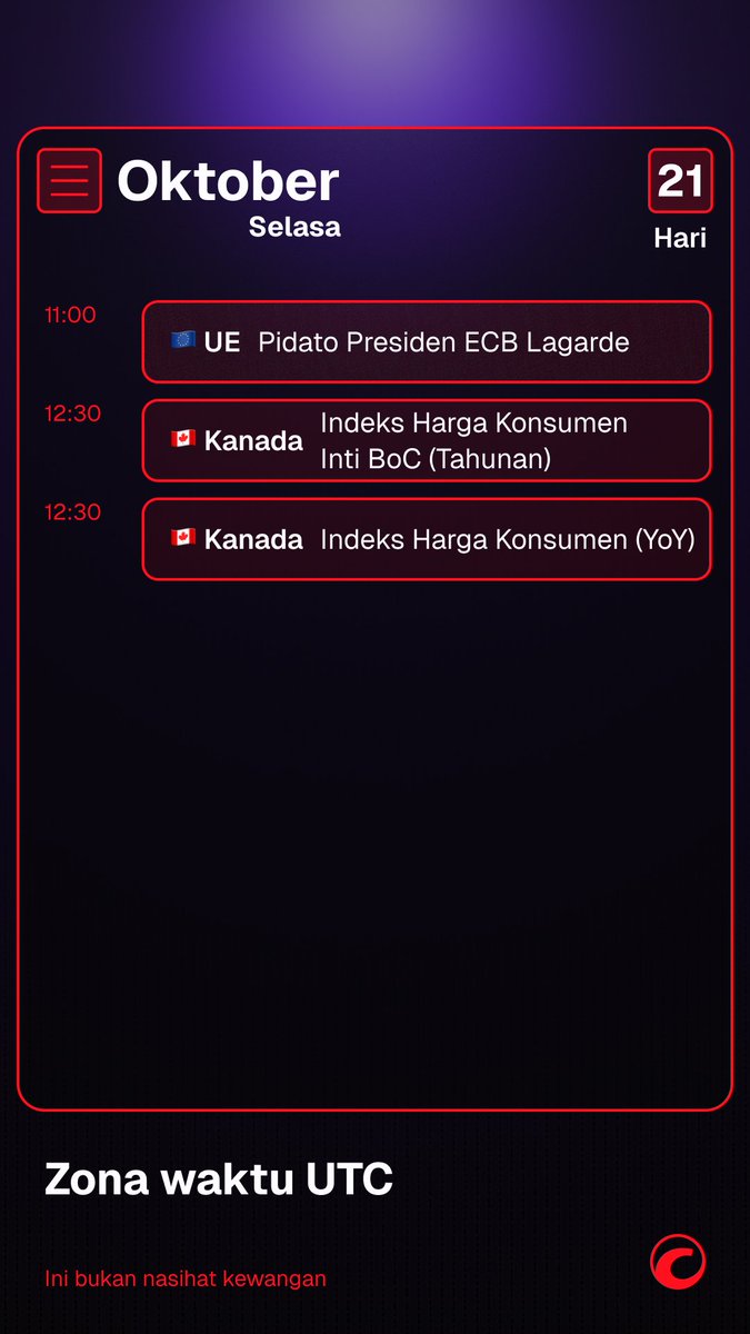 ctrader_id's tweet image. 📅 Yang Akan Datang – Kalender Ekonomi: 20–24 Okt 2025 (bagian 1)
Pasar global memasuki minggu yang padat dipenuhi data pertumbuhan, inflasi, dan PMI yang dapat mengubah sentimen menjelang November.
Traders First™
#cTrader #KalenderEkonomi #MingguTrading #Forex