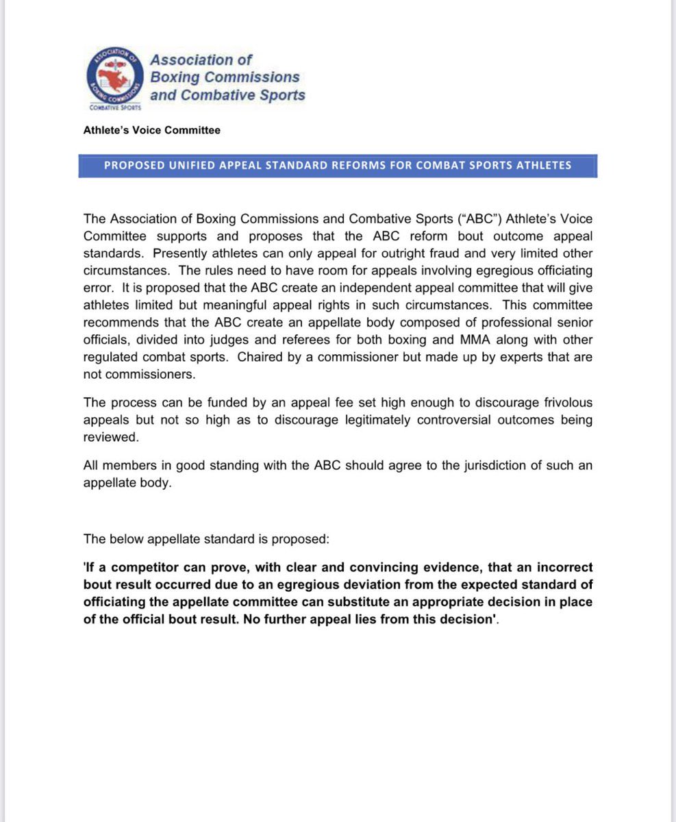 Accountability matters too- 
which is why the Athletes’ Voice Committee proposed unified appeal standard reform.. Then a certain executive director got appointed Chair.. 
&amp; that’s where fighter first reform went to die.