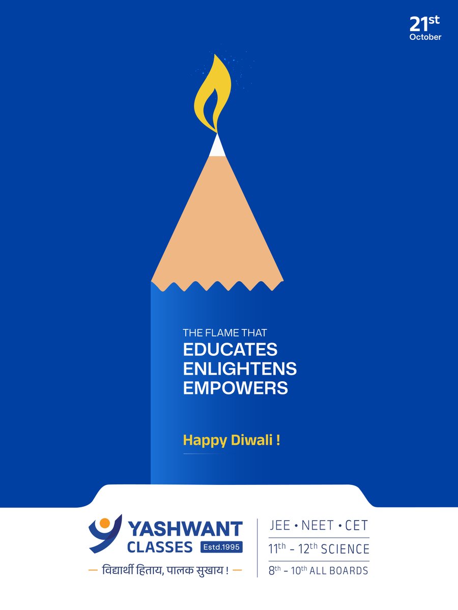 Yashwant_Class's tweet image. At Yashwant Classes, we celebrate the light that enlightens minds &amp;amp; shapes futures. 🌟 Wishing everyone a Happy Diwali filled with knowledge, hope &amp;amp; joy! #HappyDiwali #LightOfLearning #YashwantClasses