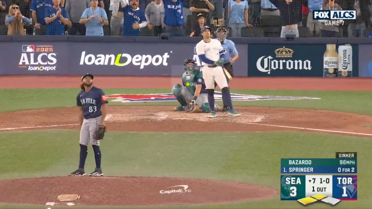 DannyVietti's tweet image. George Springer hit a 3-run HR on a 96-mph sinker in the bottom of the 7th to give the Blue Jays the lead in a winner-take-all game.
Jose Bautista hit a 3-run HR on a 97-mph sinker in the bottom of the 7th to give the Blue Jays the lead in a winner-take-all game.