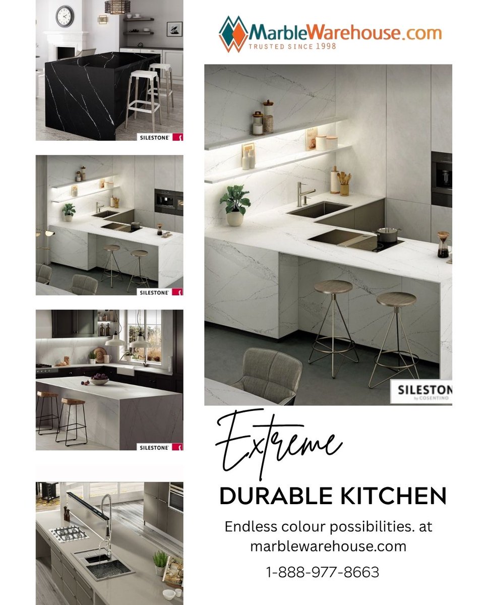 Which kitchen design would you love in your home?
Bold Black or Classic White?
Comment below and tell us your favorite!

#MarbleWarehouse #Silestone #ExtremeDurableKitchen #HomeDesign #KitchenInspiration #InteriorGoals #StonePassionSince1998