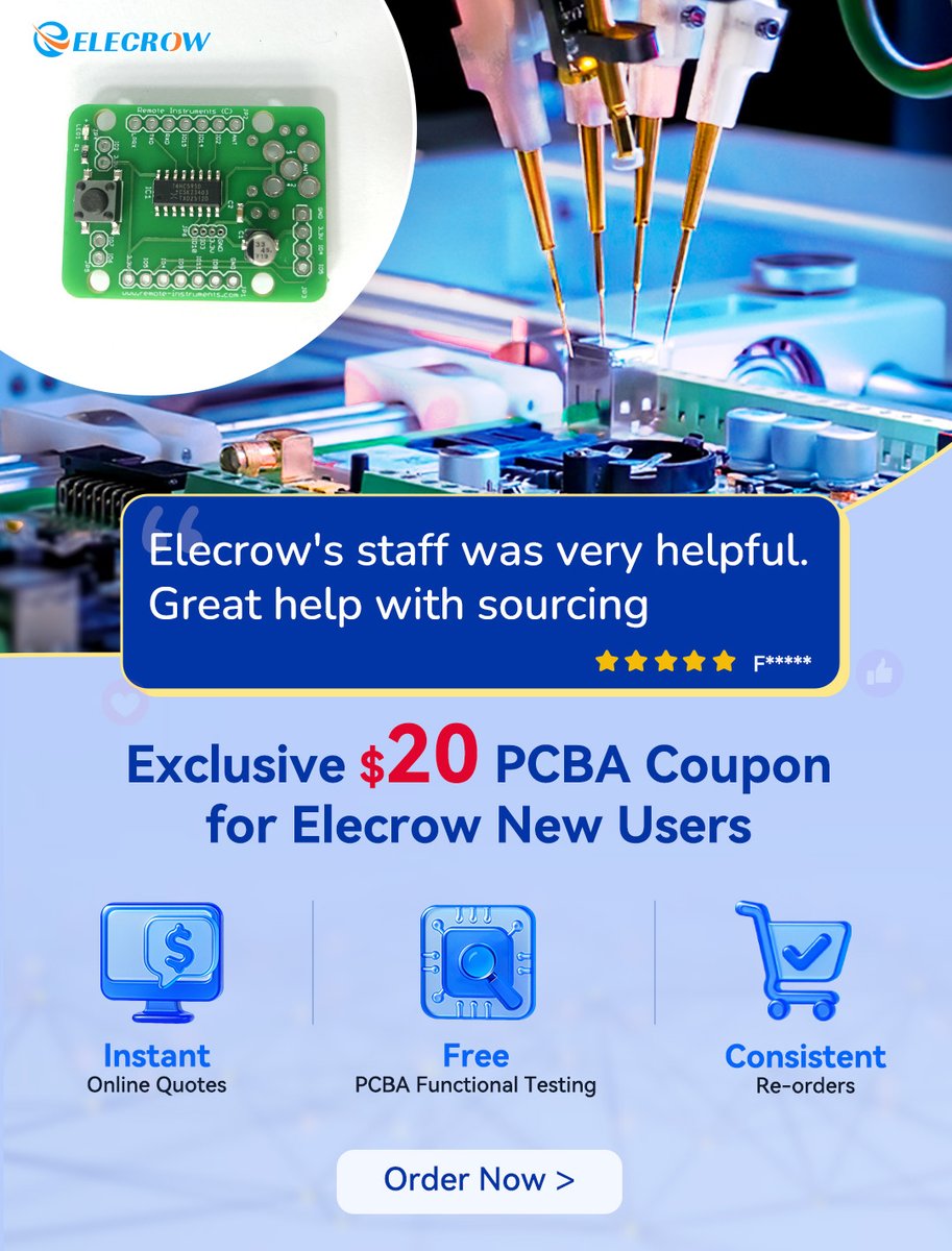 Elecrow1's tweet image. 📢 Keep your ears open! Check out what our customers are saying about #Elecrow&apos;s PCBA services. Their satisfaction speaks for itself. Ready to give it a try?  👇 #ElecrowPCB
elecrow.com/feedback/great…