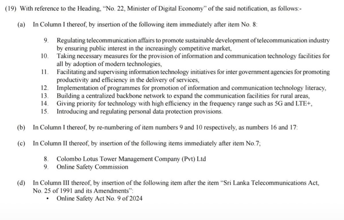 Gazette Extraordinary No. 2458/65, issued on 18 October 2025, introduces significant amendments to the subjects and functions under the Minister of Digital Economy.