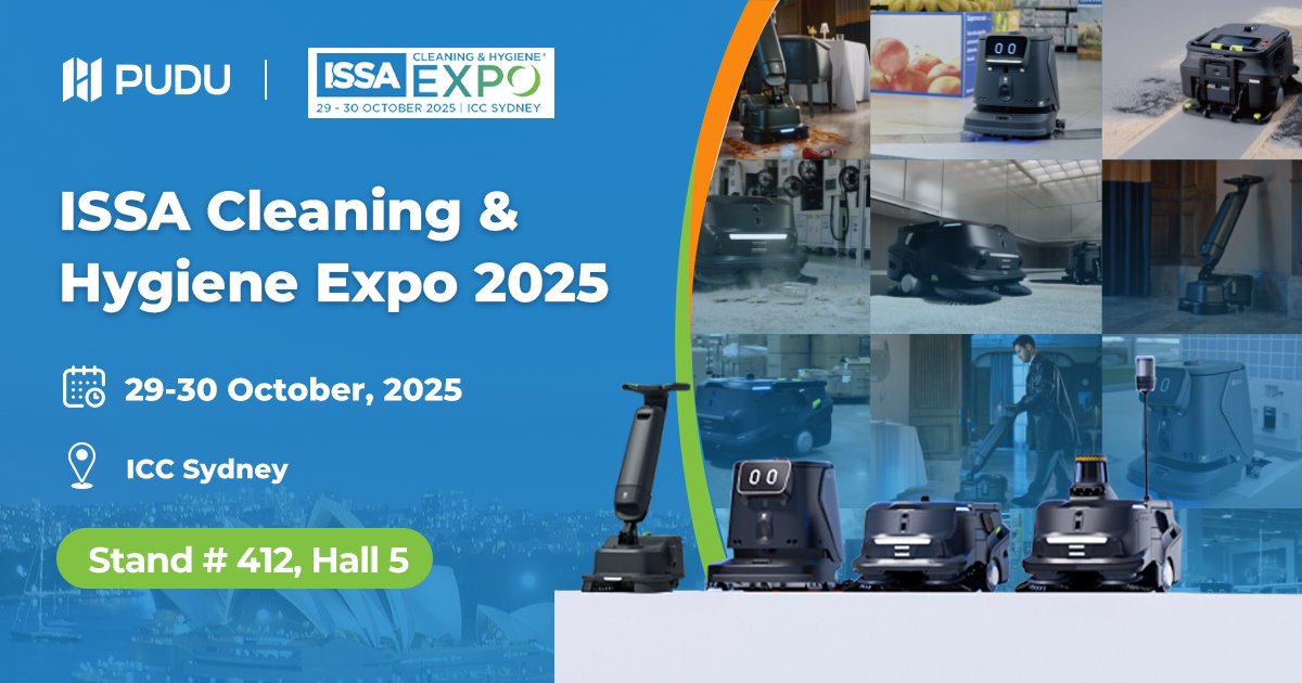 PuduRobotics's tweet image. Pudu Robotics is returning to Sydney! 🇦🇺

Join our partner ERA Robotics and us at the ISSA Cleaning &amp;amp; Hygiene Expo 2025 to see our FULL line of advanced cleaning robots.

🗓️ Oct 29-30 📍 ICC Sydney | Booth #412, Hall 5

See the next generation of efficiency!

#PuduRobotics…