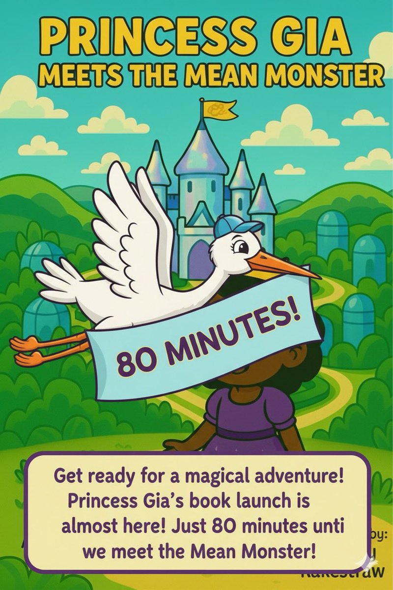 Get ready for a magical adventure! Princess Gia's book launch is almost here! Just 80 minutes until we meet the Mean Monster! princessgia.com #Twitter
