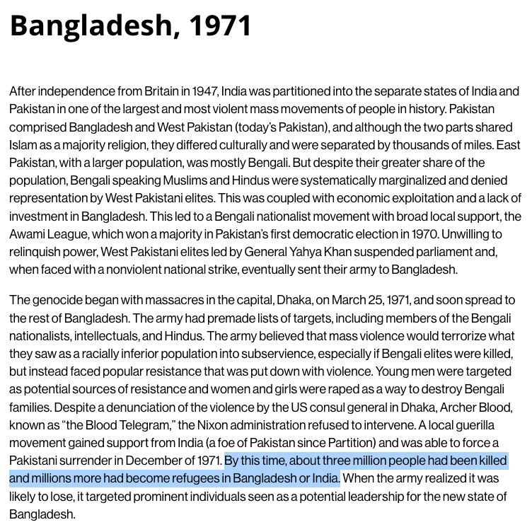 "Last time I looked Pakistan has not committed genocide."

Editor's note: Pakistan kiIIed at least 500,000 Bengalis (likely over 1,000,000) in 1971.

That's over 10x as many people as were kiIIed by Israel in the October 7 War.