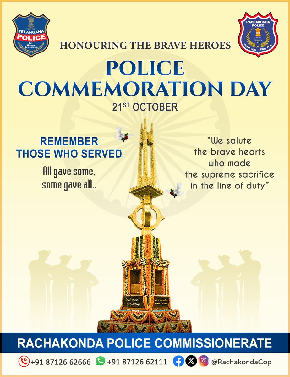 🕊️ Honouring the Brave Heroes 🕊️
On this #Police_Commemoration_Day, we pay our deepest respects to the brave #Police personnel who made the supreme sacrifice in the line of duty to keep our nation safe.
Their courage, dedication, and service will forever inspire us. 🙏💐

"All