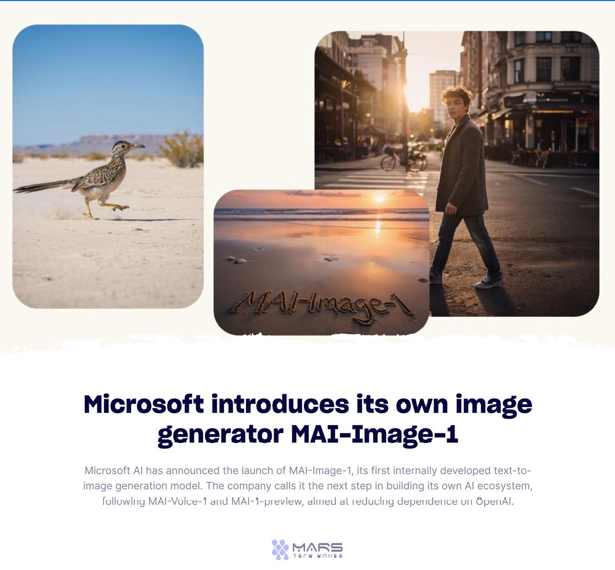 MarsTechhouse's tweet photo. Microsoft officially launches its own internal image generator: MAI-Image-1.

​It's their next step toward building an independent AI ecosystem, following MAI-Voice-1.

​#Microsoft #GenerativeAI #MAIImage1 #TechNews #AI https://t.co/hJKJJbx2Kg