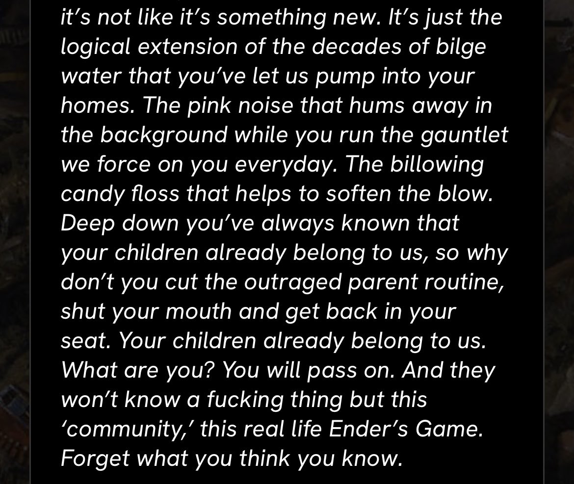 I like the new battlefield a lot but it’s a NATO simulator and everytime I play it I think of this song by Propagandhi they wrote like 20 years ago about America’s Army (psyop game to get kids to recruit)