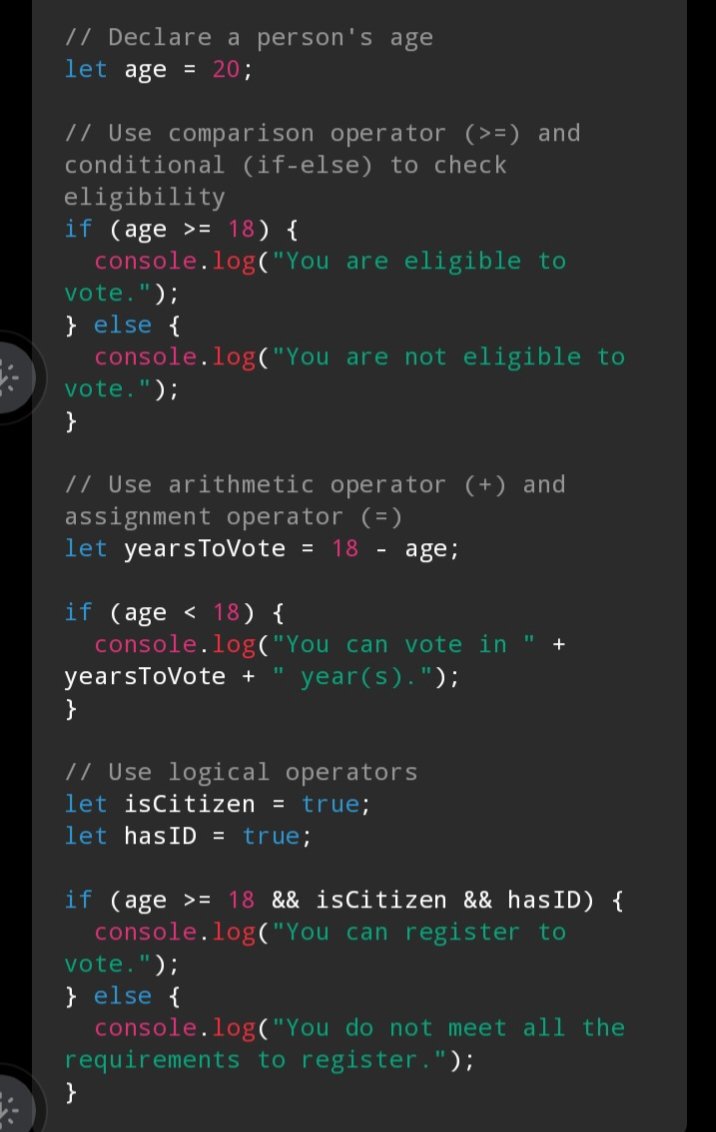 Govind_sde_1's tweet image. Day 16/120 ✅ 
Today, 
I learned javascript 
Operators and conditionals statements.
#coderarmy 
#WebDevelopment
#coder 
#CodingChallenge
#CodingLife 
#CodingJourney