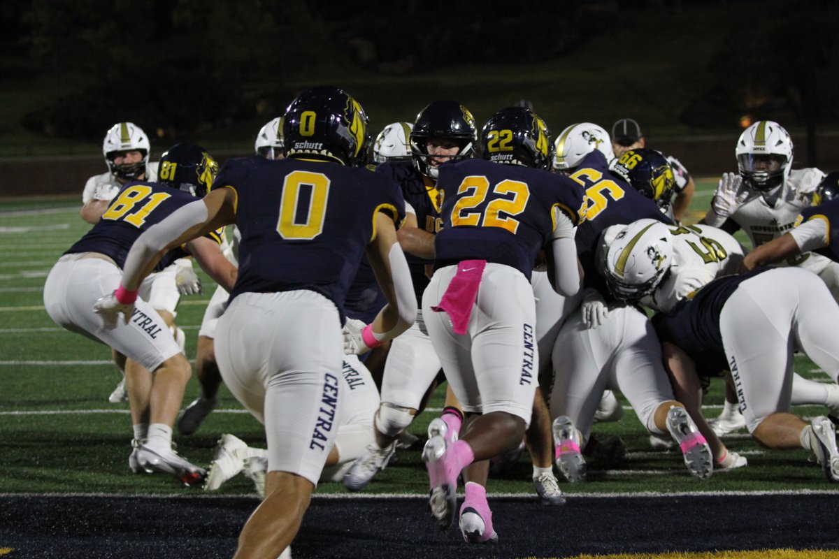 Backed up to their own goal line, Huff hands off to Mason. Emporia was overloading the run defense, keying on Mason and Cottrell.  <a href="/ucobronchofb/">UCO Football</a> <a href="/ucoathletics/">UCO Bronchos</a>