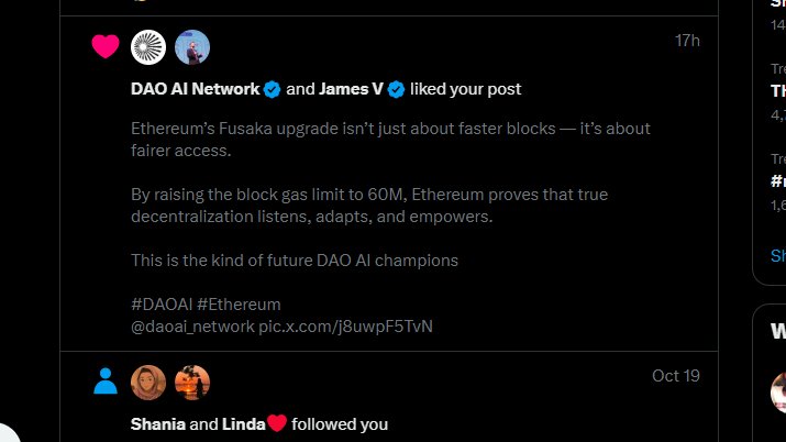 SALAHUDDEEN (ร,G) |HUDL ๐ฃ (@firstborn_07) on Twitter photo Having <a href="/daoai_network/">DAO AI Network</a> like my post already made my day โ now Iโm just waiting for that sweet retweet ๐๐ฅ Nothing beats recognition from the ecosystem you believe in!
#DaoAI #Web3 #CommunityDriven
<a href="/DaoMasawi/">TM</a> <a href="/hecksflakes/">Hecks(ร,G)</a> <a href="/UmuhaniHassan/">Shania</a> Having <a href="/daoai_network/">DAO AI Network</a> like my post already made my day โ now Iโm just waiting for that sweet retweet ๐๐ฅ Nothing beats recognition from the ecosystem you believe in!
#DaoAI #Web3 #CommunityDriven
<a href="/DaoMasawi/">TM</a> <a href="/hecksflakes/">Hecks(ร,G)</a> <a href="/UmuhaniHassan/">Shania</a>