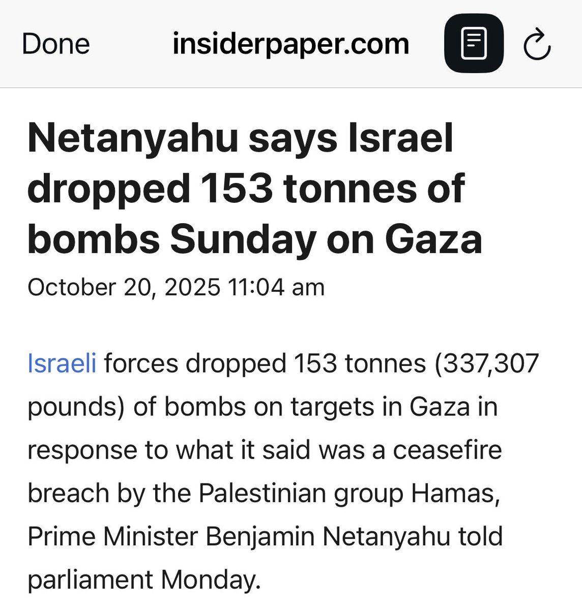 ‘But Hamas broke the ceasefire,’ says the side that dropped 153 tons of bombs in one day