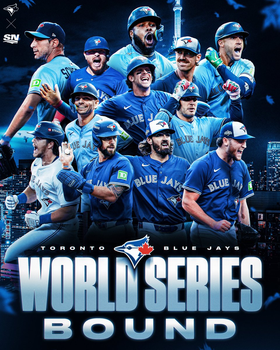 THEY DID IT, CANADA 🇨🇦

FOR THE FIRST TIME SINCE 1993, THE BLUE JAYS ARE HEADED TO THE WORLD SERIES 🏆