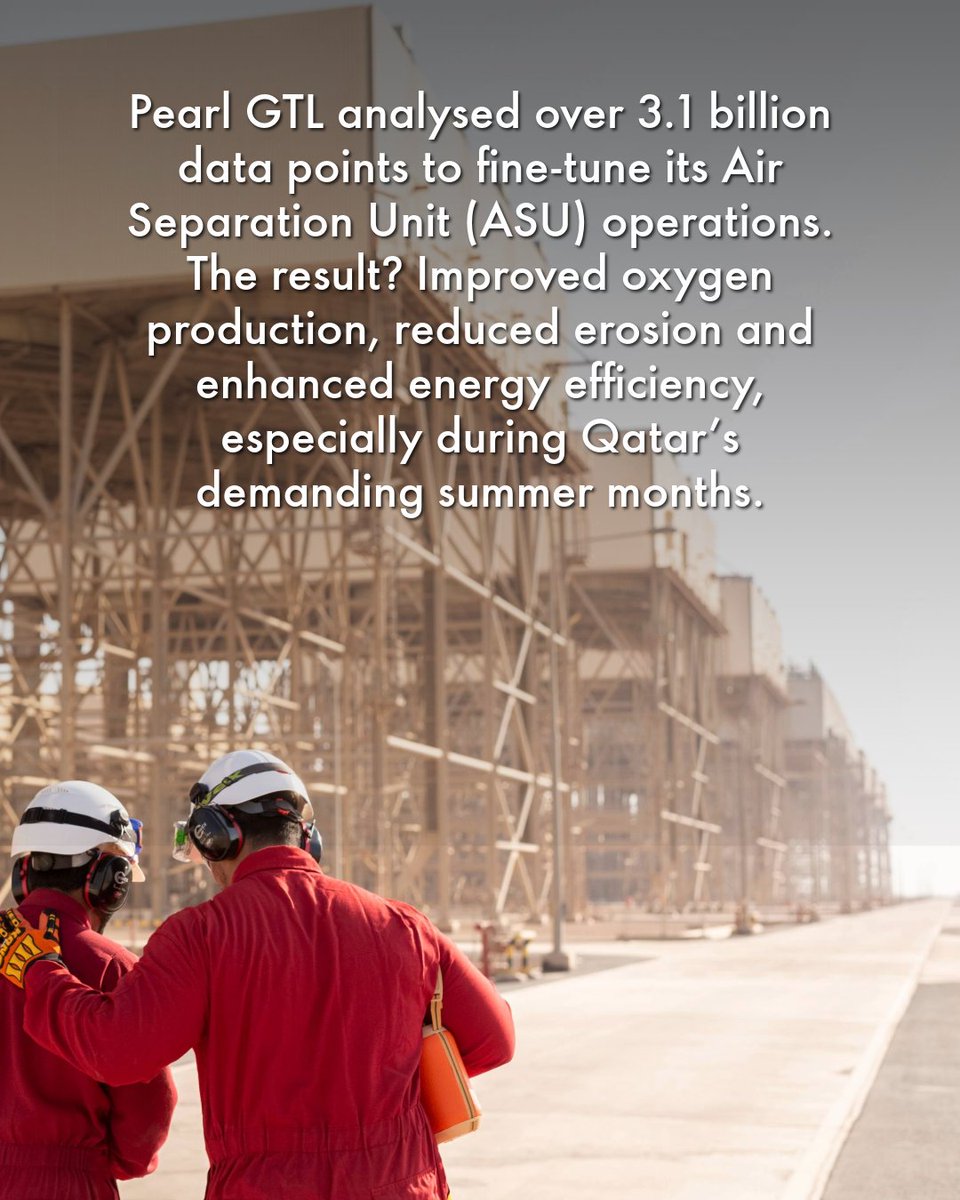 Shell_Qatar's tweet image. قام مصنع اللؤلؤة بتحليل أكثر من 3.1 مليار نقطة بيانات لتحسين أداء وحدة فصل الهواء، ما أسفر عن زيادة إنتاج الأكسجين، والحد من التآكل، وتعزيز كفاءة الطاقة، خصوصًا خلال أشهر الصيف القاسية في قطر.
مصنع اللؤلؤة – عضو في شبكة المنارات العالمية التابعة للمنتدى الاقتصادي العالمي.
Pearl…
