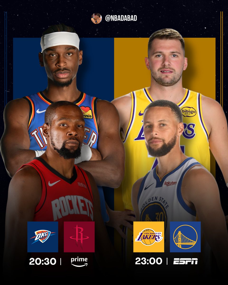 NBAdabad's tweet photo. 🚨 A ESPERA ACABOU 🚨

HOJE COMEÇA A TEMPORADA REGULAR DA NBA

🔥 THUNDER X ROCKETS
🔥 LAKERS X WARRIORS

SHAI GILGEOUS-ALEXANDER, KEVIN DURANT, LUKA DONCIC, STEPHEN CURRY E MUITO MAIS EM QUADRA

O MELHOR BASQUETE DO MUNDO ESTÁ DE VOLTA!!! https://t.co/khOTUkyfNW