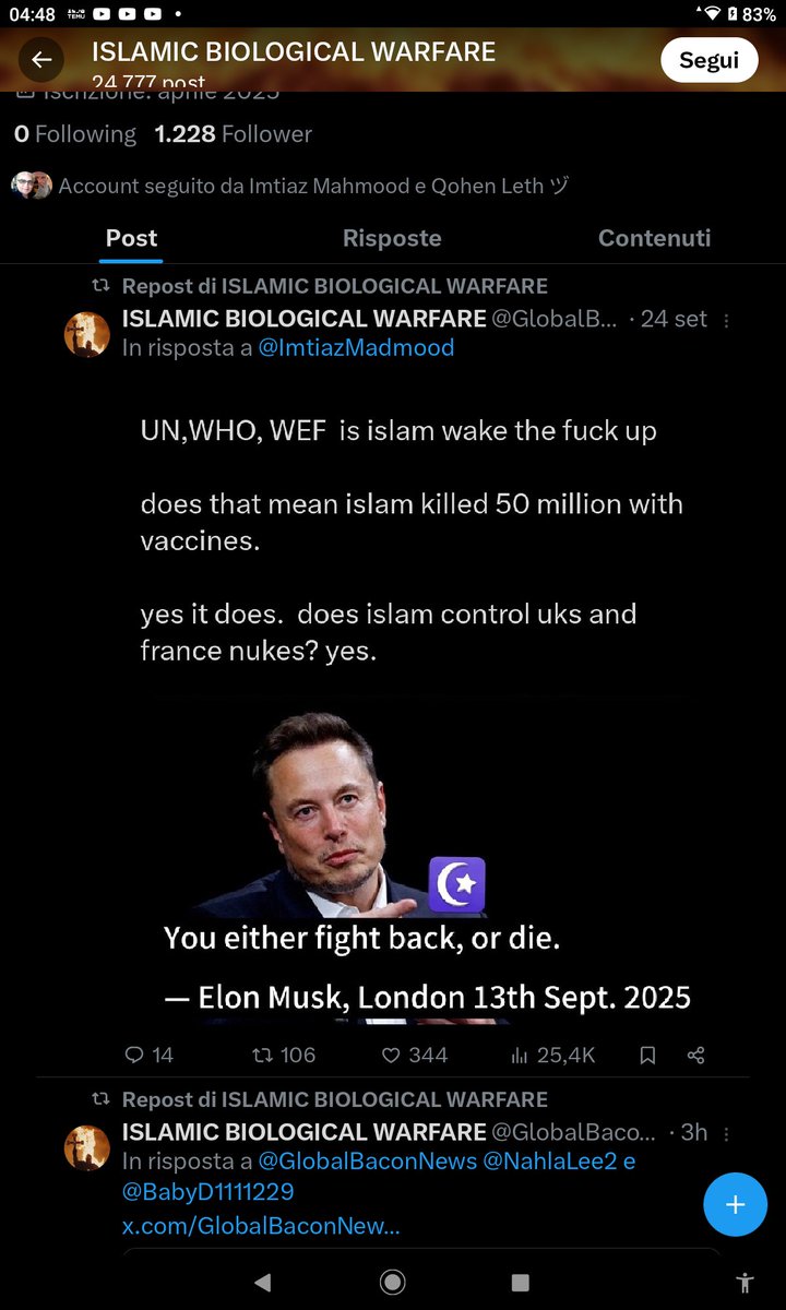Segnalati  post antisemiti spesso con risultato negativo ora segnalato questo post che propala falsità sui vaccini attribuendo immaginari danni a complotto islamico, ricordo che il primo ad ordinare i vaccini anti Covid fu Netanyahu per Israele. Si vedrà