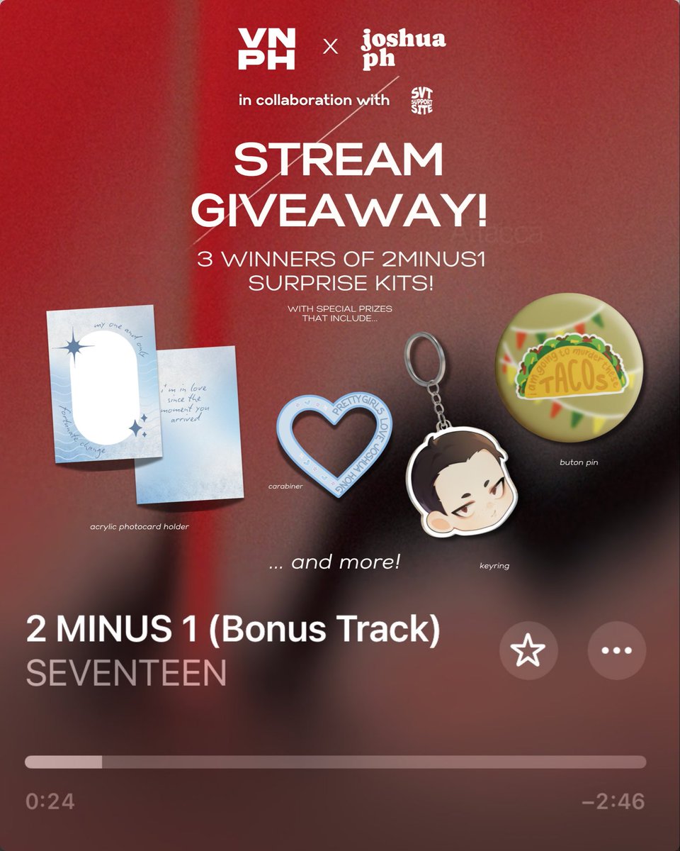vernonlineph_'s tweet photo. 📣 2MINUS1 ANNIVERSARY GIVEAWAY!
Three winners will win a surprise gift bag from JOSHUA PH & Vernon Philippines!
🎧 https://t.co/xZZgu7ytaV
🎸 Guidelines:
— Like & RT this post
— Follow @jisoohong_ph @vernonlineph_ @svtsupportsite
— Drop tags for MAMA in the replies
— Drop streaming proof (Stationhead, Spotify, or Apple Music) with watermark!
#SEVENTEEN #2025MAMAVOTE