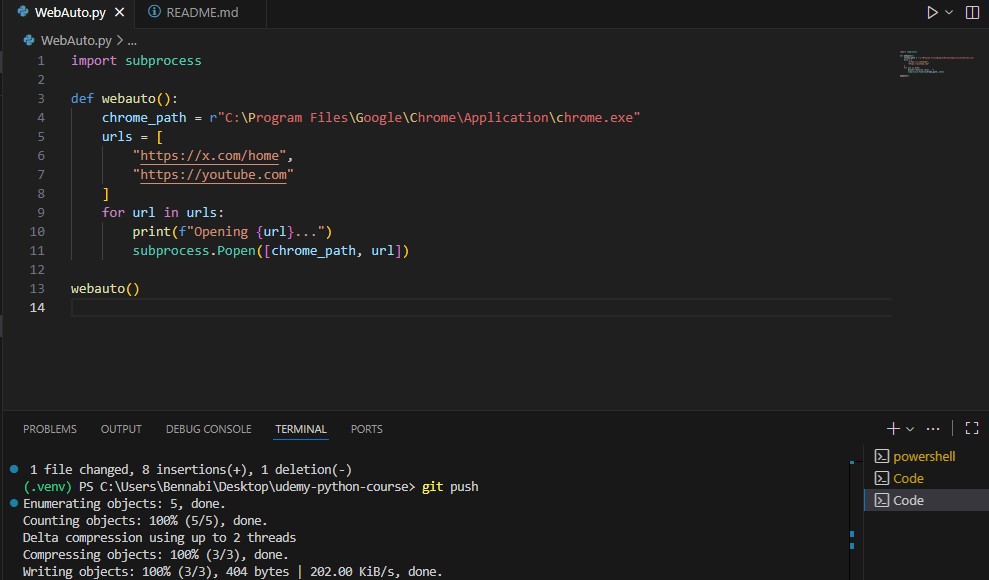 I_am_gaurav68's tweet image. Day 4 of Project based python learning ✅:
Today I built a chrome automation program.
This program will automatically open all the tabs which I mentioned in our code.
#LearnInPublic #pythonlearningjourney #Python #LearningJourney