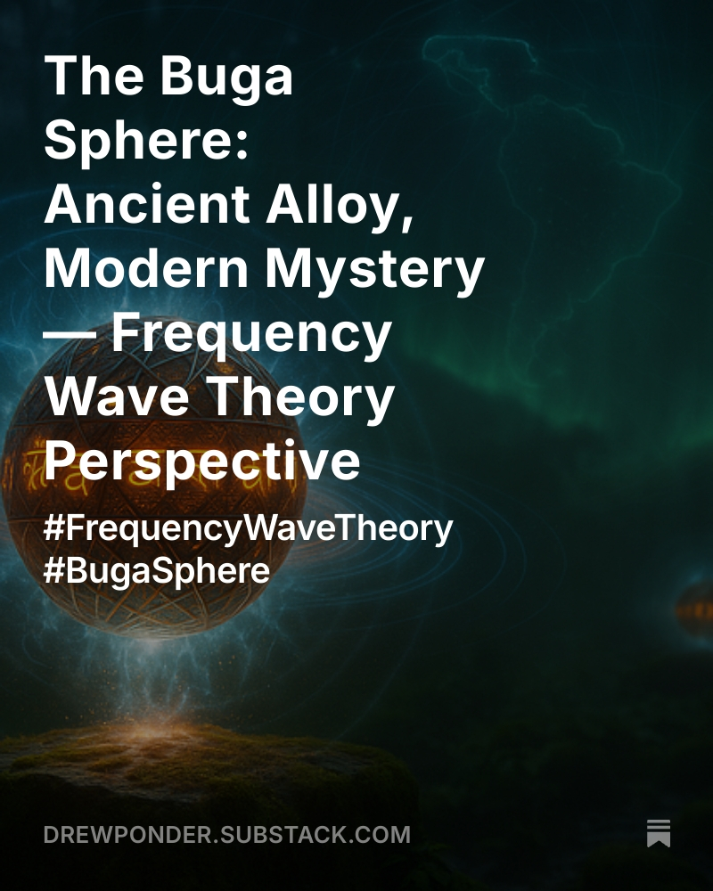 drew_ponder's tweet image. The Buga Sphere: Ancient Alloy, Modern Mystery — Frequency Wave Theory Perspective 

#FrequencyWaveTheory #BugaSphere

open.substack.com/pub/drewponder…
