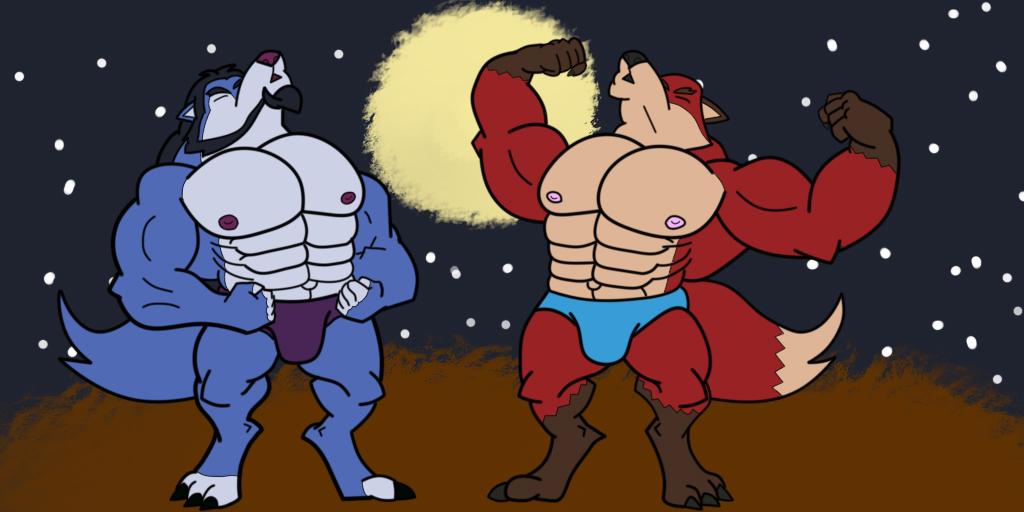 Tochijuu (Land beasts) like werewolves, gets stronger in full moon! You might be scared, but these werewolves, are just howling and flexing, bathing on the moonlight.