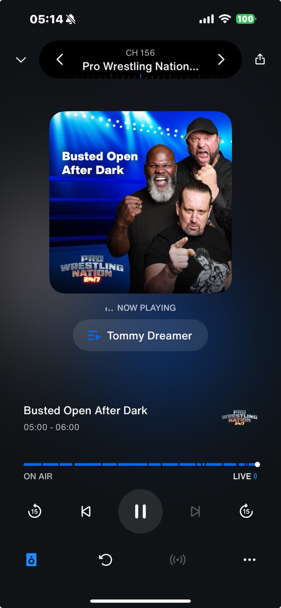 It’s 5:14am on Tuesday Morning and I’m listening to to ⁦<a href="/THETOMMYDREAMER/">Tommy Dreamer</a>⁩ on ⁦<a href="/BustedOpenRadio/">SiriusXM Busted Open</a>⁩ AFTER DARK on the ⁦<a href="/SIRIUSXM/">SiriusXM</a>⁩ App