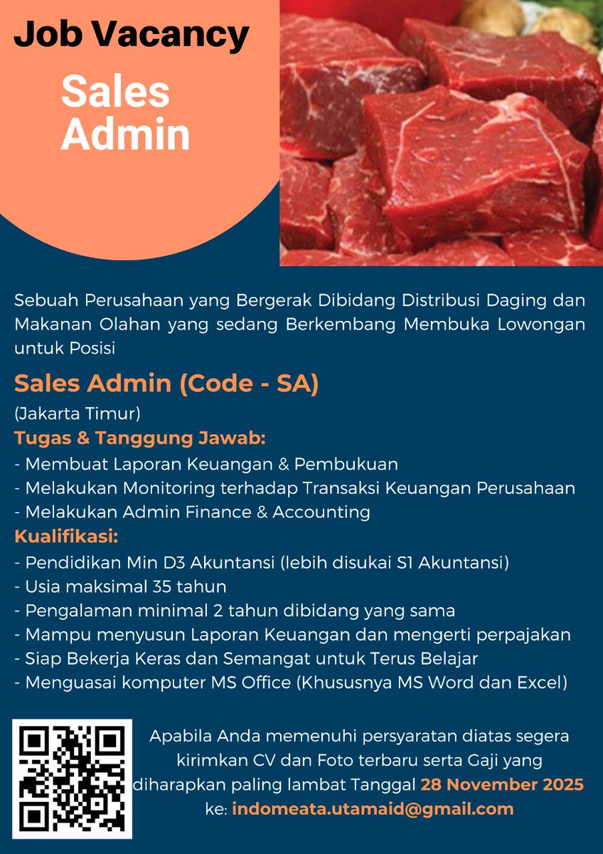 ptindomeataid's tweet image. #Loker #JobVacancy
#SalesAdmin