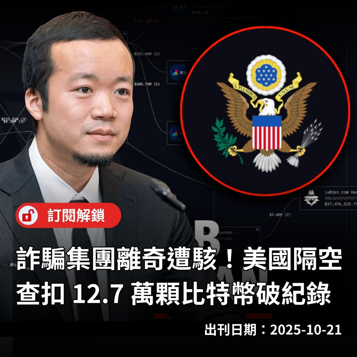 上週美國司法部宣布起訴現年 38 歲的詐騙集團首腦陳志（Chen Zhi），並沒收他錢包內的 12.7 萬顆比特幣（市值約 150 億美元），創下美國史上最大宗加密貨幣沒收紀錄。由陳志擔任董事長的太子集團被列為跨國犯罪組織，金融機構不得再與它往來

👉 閱讀全文： blocktrend.today/p/729

▋隔空查扣比特幣