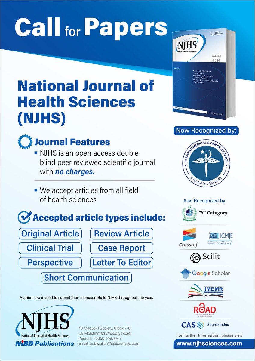 njhsciences's tweet image. Dear Author,
We are now accepting submissions. For details, please 
visit. njhsciences.com
#LibrariesWeek #Callforpapers #scholarlypublishing #AcademicTwitter #healthsciences #MedicalJournal #Publishing #publichealth #researchpaper #researchers #PMDC #highereducation