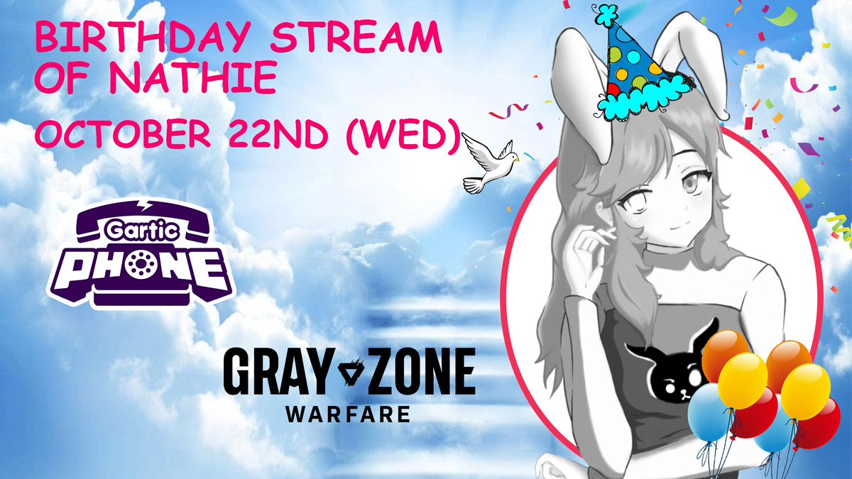 VtuberNathalie's tweet image. ๐ฐSAVE THE DATE๐ฐ
Hewwoo!!! Just to announce the birthday stream tomorrow at 7 PM PHT! I will be collabing with @FPS_Louie @Red_W0lf_ACTUAL and the rest of the UNJTF squad for Gray Zone Warfare (after 2-3 hours of gartic).
I will be collabing also with @DemonKingKatsuโฆ