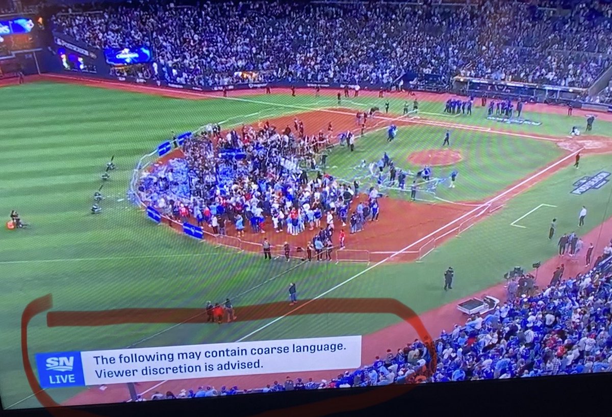 This warning made me laugh. Guess they’re going to interview John Schneider again. #BlueJays.