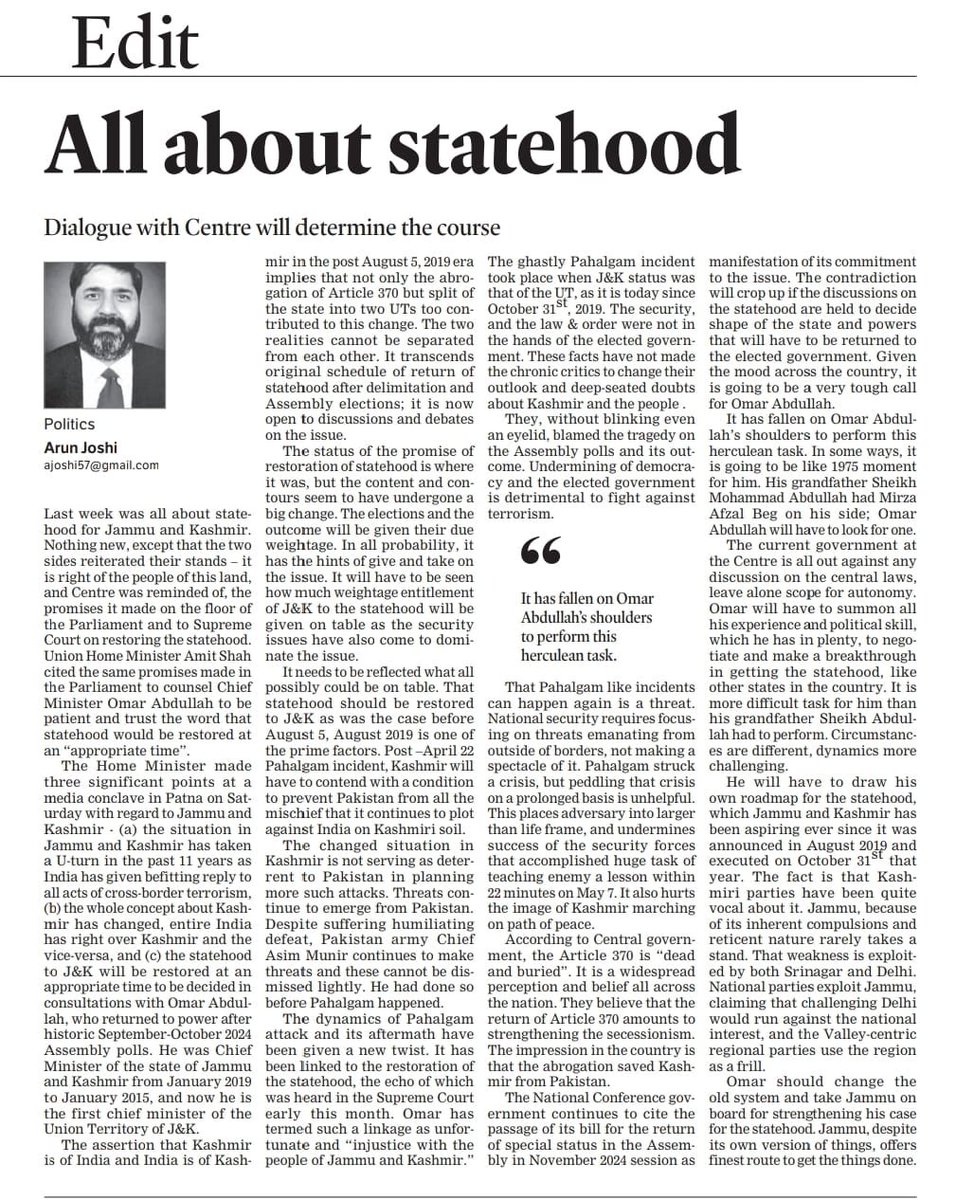 Statehood for J&amp;K has new dimension - dialogue between Centre and Kashmir