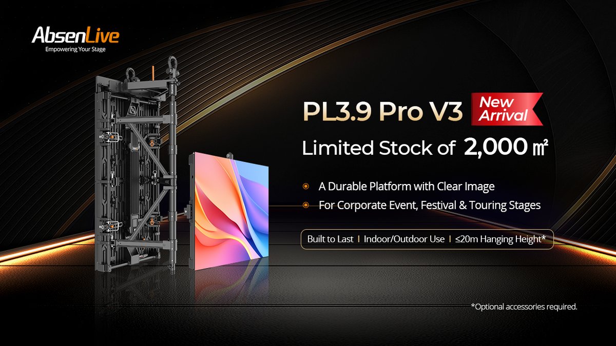 LEDAbsen's tweet photo. PL3.9 Pro V3 Now Available! Only 2,000㎡ in Stock!
Perfect for corporate, festival, and tour rental teams! Start maximizing your ROI. 

Limited stock. Don't wait.
Product Video: https://t.co/OxWbmi9b7L
Product Page: https://t.co/7hHUuO7vEv

#absen #absenled #absenlive #LEDDisplay https://t.co/Zq3jFhT31E