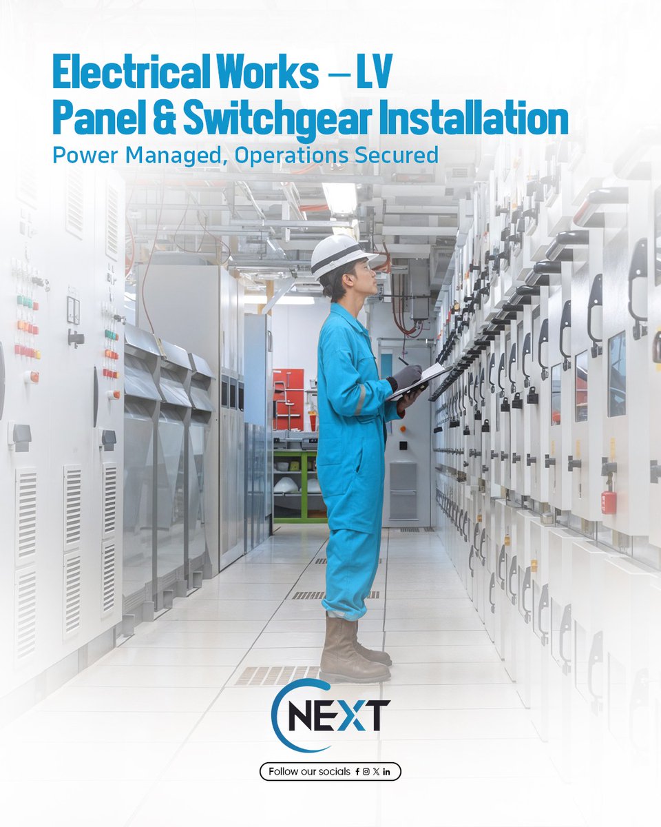 cnextsa's tweet image. Power managed. Operations secured. 
Cnext delivers precise LV panel and switchgear installations for safe, reliable operations.

#ElectricalWorks #Cnext #LVPanelInstallation #Switchgear #PowerManagement