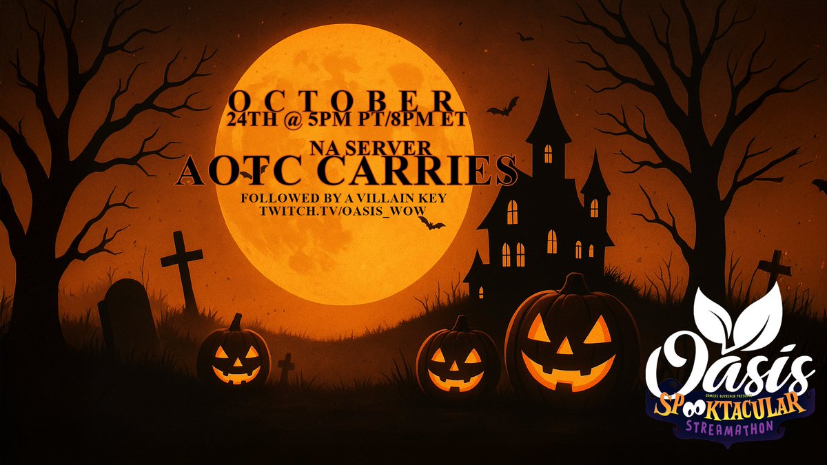 Are you on NA servers? Still need to get AOTC for the mount? Look no further! We've paired up with Sacred Lotus to provide 2 hours of AOTC carries TOMORROW NIGHT on stream!

twitch.tv/oasis_wow
