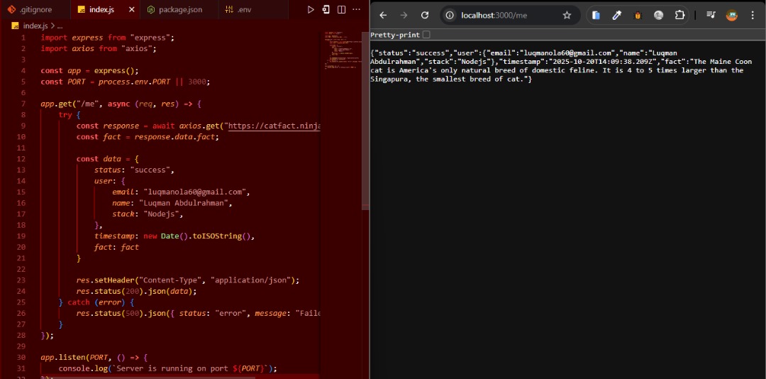 luqmanola60's tweet image. Here's my stage 0 backend task @hnginternship
Link: hng-be-task-random-cat-fact.vercel.app/me
But I'll be stopping here, I can't do 3 tracks at once, with sch problem and electricity 🫱🏽🫲🏾