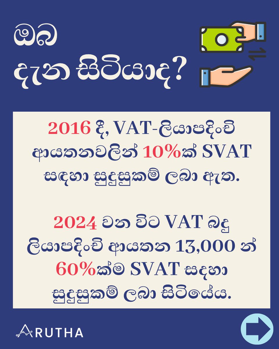 AruthaResearch's tweet photo. 🚨SVAT අහෝසි කිරීමට පෙර එයට සුදුසුකම් ලැබූ ගණන හය ගුණයකින් වැඩි වුණා!

වැඩිදුර කියවන්න: 

🔗 https://t.co/mqM115zUbP
 
#lka #SriLanka #SVAT https://t.co/f7GHRf82eL