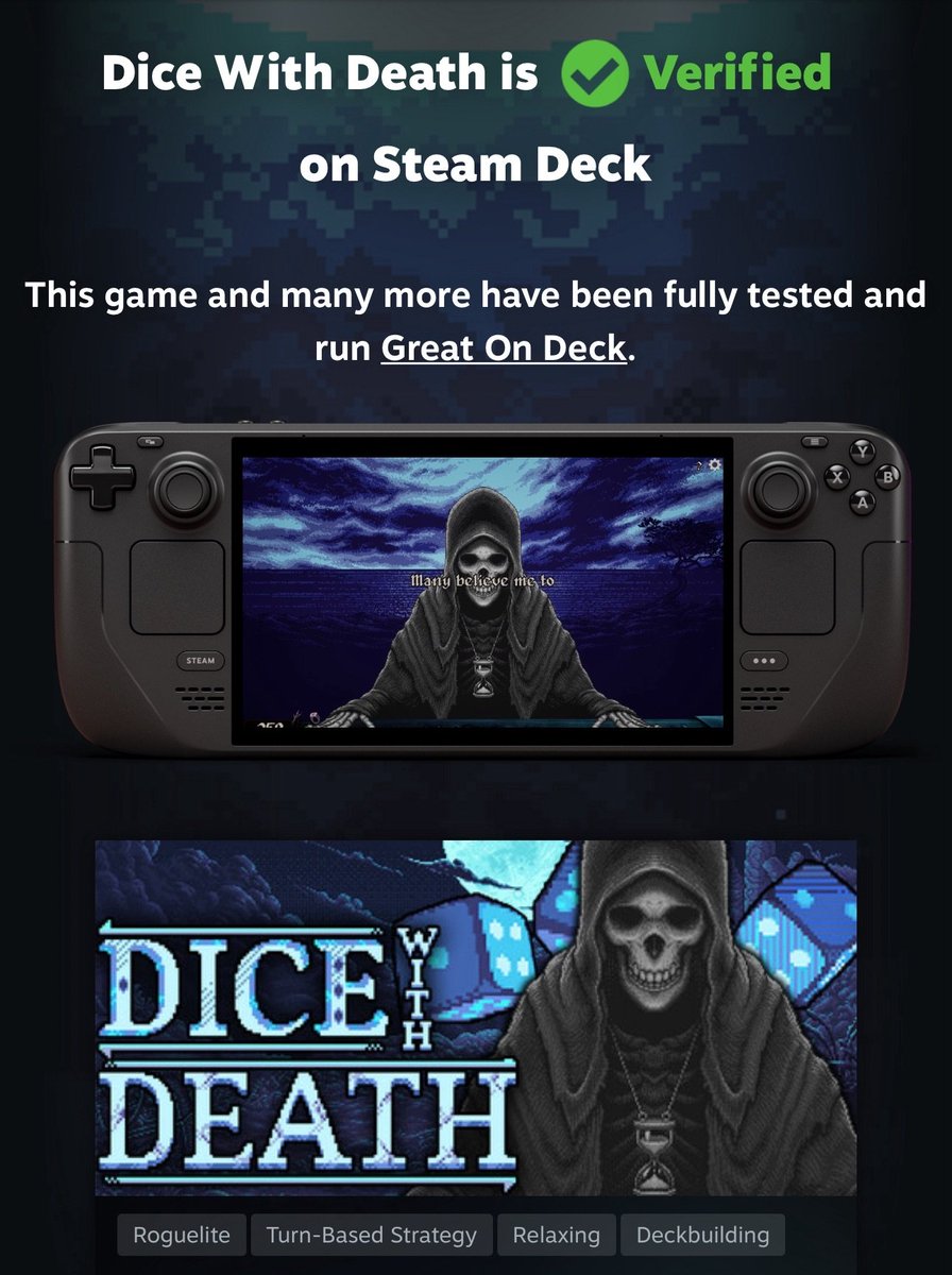 Fancy Steam Deck Landing Page achieved! Dice With Death is now on sale for spooky season to celebrate! #IndieGameDev #SteamDeck #indiegame