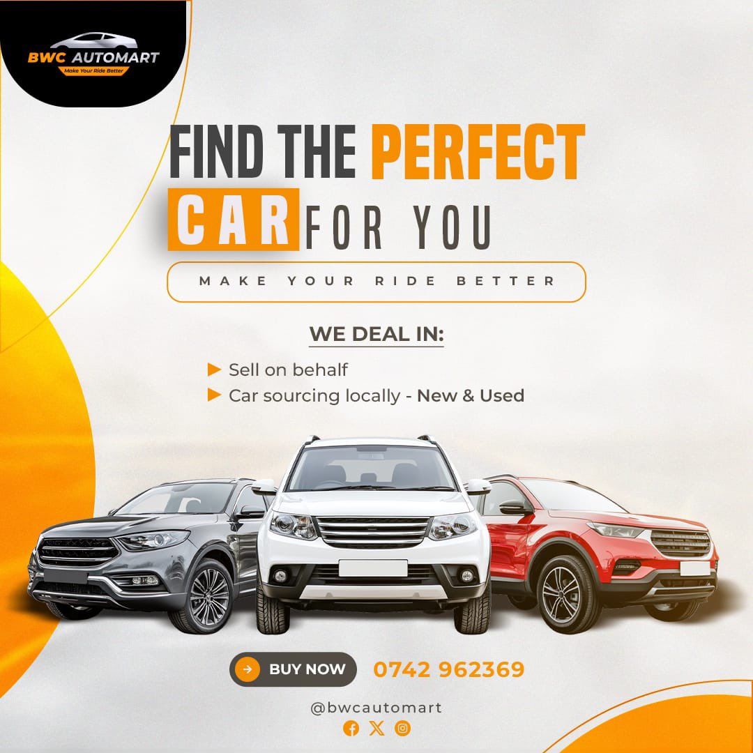 Brian Mburu (@mburubrian254) on Twitter photo Back to normal programming.
Welcome to BWC Automart.your trusted car plug.
We help you source cars within your budget and facilitate all necessary steps to be taken before purchasing the vehicle.
Please reach us 0742962369 for enquiries Back to normal programming.
Welcome to BWC Automart.your trusted car plug.
We help you source cars within your budget and facilitate all necessary steps to be taken before purchasing the vehicle.
Please reach us 0742962369 for enquiries