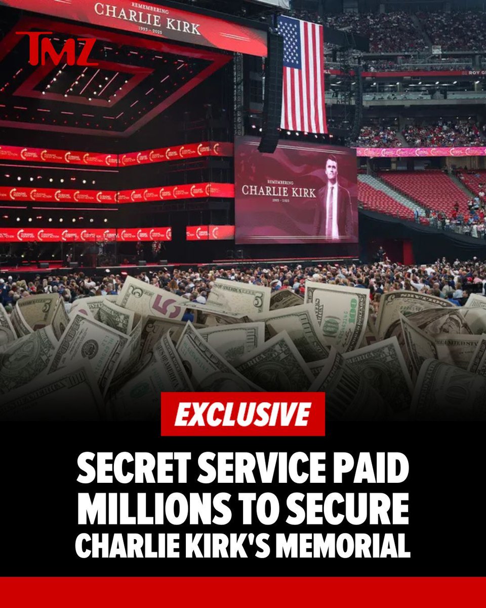 TMZ's tweet image. Charlie Kirk's memorial cost taxpayers a pretty penny to keep safe ... 'cause we've learned the United States Secret Service paid an event company millions to secure the perimeter.
Read more: buff.ly/iloy05X