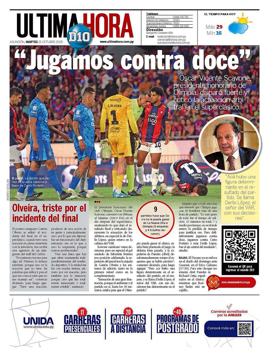 ¡Buenos días! Esta es la #TapaÚH y contratapa con los títulos principales.

📲 Lea las noticias en: ultimahora.com

📰 Más noticias de la edición impresa: editorial.elpais.com.py/elpais/newssta…

🟢 Recibí las noticias: whatsapp.com/channel/0029Va…