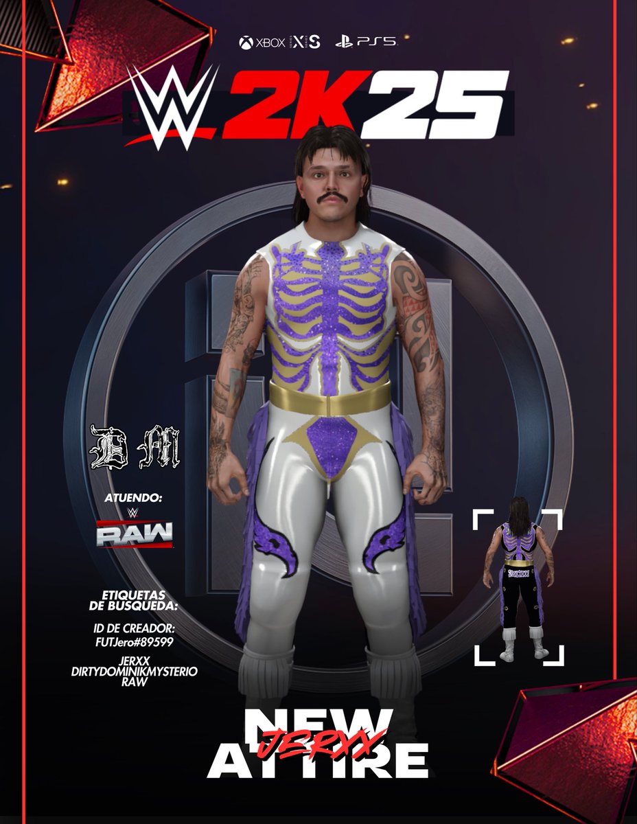 Jerxx_07's tweet image. NEW UPLOAD ON COMUNITY CREATIONS‼️

Download @DomMysterio35 attire #RAW now available on #WWE2K25 on PS5 &amp;amp; Xbox Series X|S. 

Credit for boots: @WhatsTheStatus 

Tomorrow in OG. 🎮

#WWERaw         #SmackDown         #WWENXT         #Wrestlepalooza       #LuchaLibreAAA