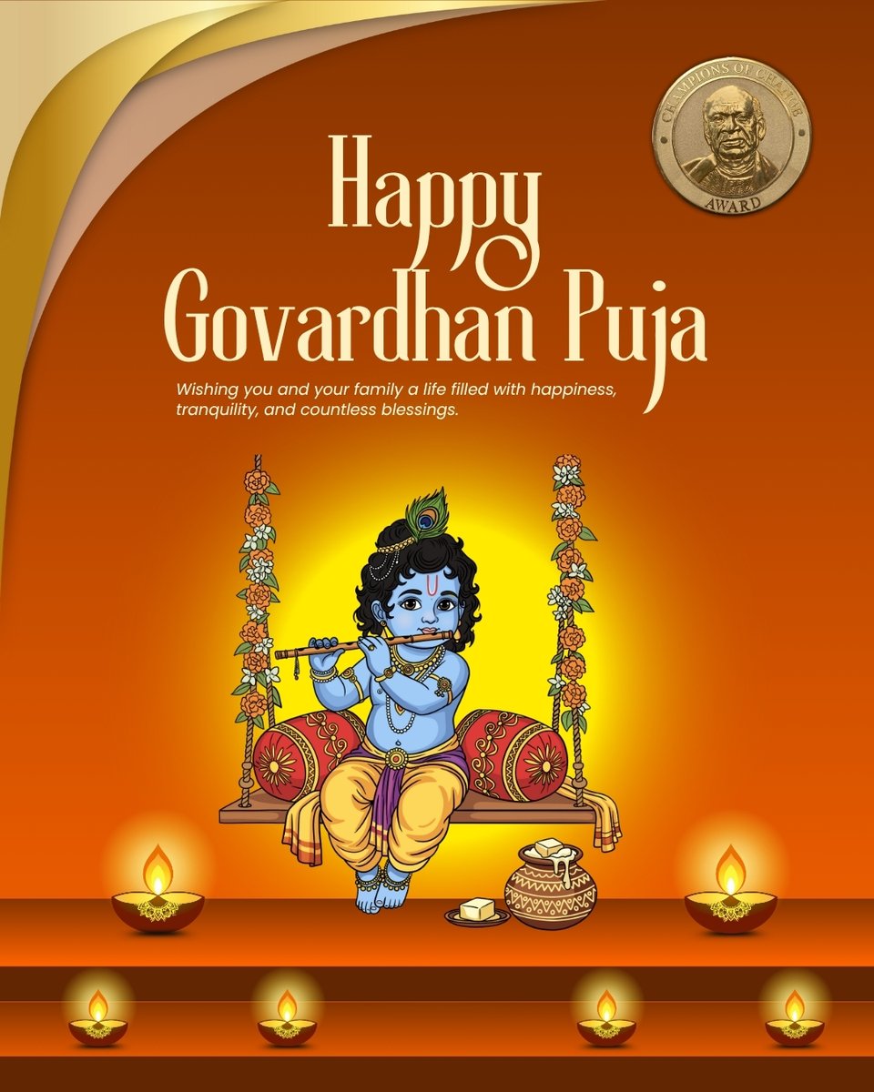 ChampionsAward's tweet image. Celebrate Govardhan Puja with devotion and love! 🌾🪔
#HappyGovardhanPuja #GovardhanParvat #LordKrishna #FestivalOfDevotion #IndianTraditio #championsofchangeaward