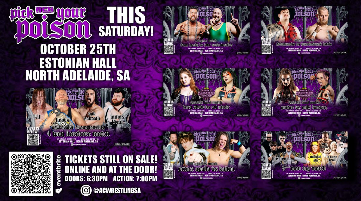Folks, this one is going to be an epic!

☣ Poisons have been picked!
🏅 Tournament advances will be fought for!
⚔ A Hardcore war is set!

Don't live with the regret of missing this one!

Join us for ACW presents PICK YOUR POISON 
🎟eventbrite.com.au/e/acw-presents…