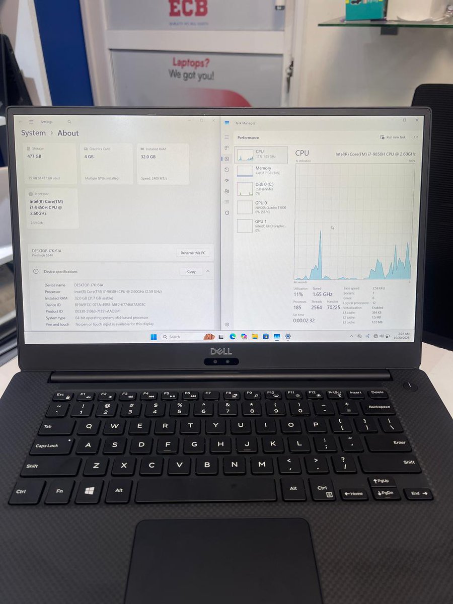 osoroKE's tweet image. What are you selling today?
For only 70,000 you can get this Dell precision 5540.
-15.6 inches
-Core i7-9th Gen
-32GB RAM
-512GB SSD
-4GB NVIDIA quadro T1000 graphics card
Gift: Bag+Wireless Mouse
📞0717040531
📍Iconic Business Plaza 3rd Floor T12
🌐ecbtechkenya.com