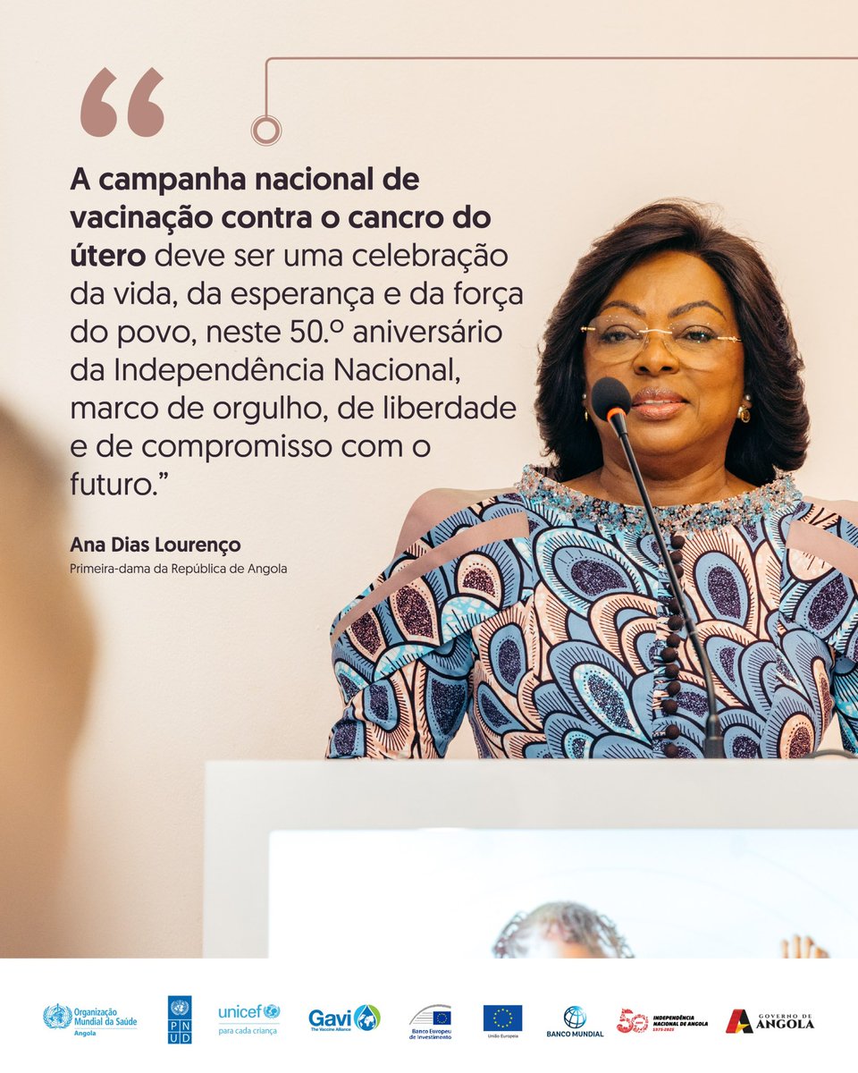 AngolaOms's tweet photo. De 27 de Outubro a 07 de Novembro, Angola vai vacinar contra o cancro do colo do útero! 

Graças ao apoio da @WHO, @gavi, @WorldBank, @UNICEFAngola,  @UNDPAngola @UEemAngola e outros parceiros estratégicos.

Saiba mais: https://t.co/gIXZsQwaCr

#Vacineasuamenina https://t.co/rlgKnjuKuG