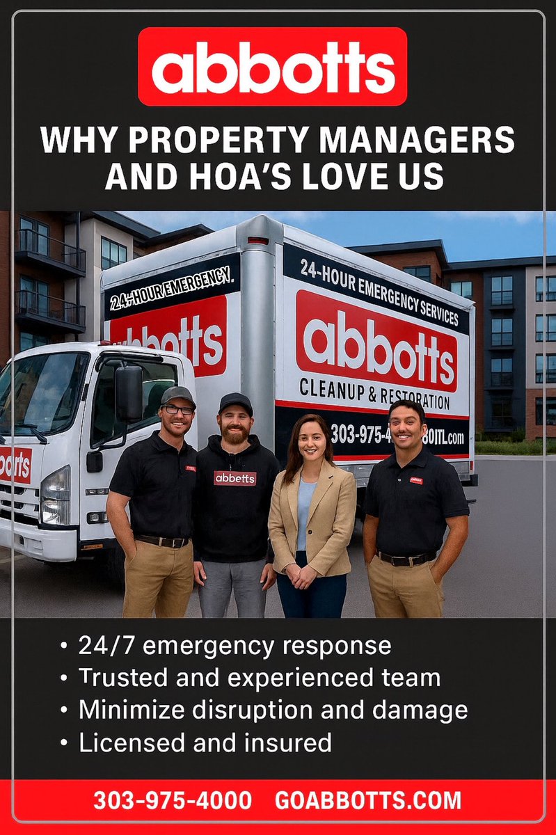 AbbottFireFlood's tweet image. Property Managers &amp;amp; HOAs — We’ve Got You Covered.

Four generations strong — helping people &amp;amp; property recover since 1947.

📞 303-975-4000
🌐 GoAbbotts.com

#GoAbbotts #PropertyManagement #HOA #RestorationExperts #Denver #CastleRock #WaterDamage #FireRestoration