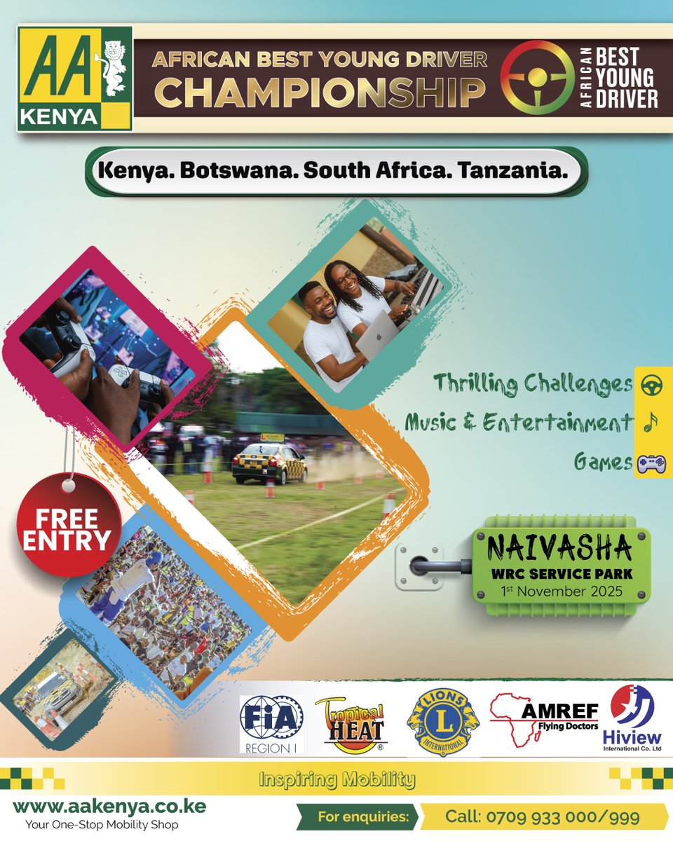 The countdown is on!
On 1st November, Kenya will host four countries for the #AfricanBestYoungDriver2025 finals in Naivasha, where top young drivers will showcase their skills, knowledge, and commitment to safe driving. Kenya will proudly be represented by Chris Waweru Kung’u and